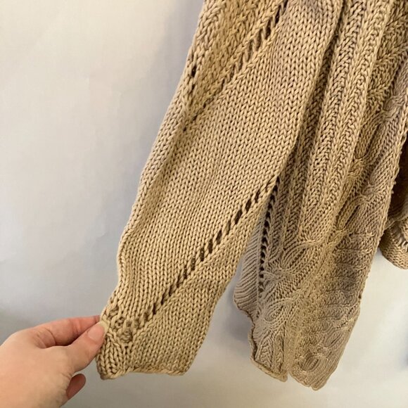 Chico's Womens Tan Draped Waterfall Cardigan Sweater Open Knit Size 0 = US Small - Picture 4 of 7